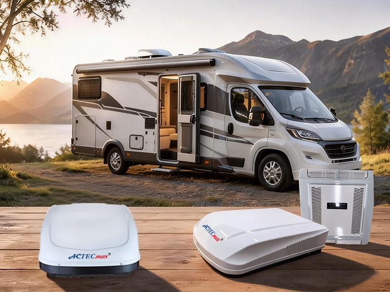 Picture showing roof mounted RV Air Conditioners with brand ACTECmax