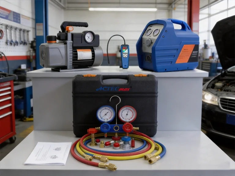 Pictures shows ACTECmax Automotive Air Conditioning Tools: Essential Equipment for AC Maintenance and Repair tools
