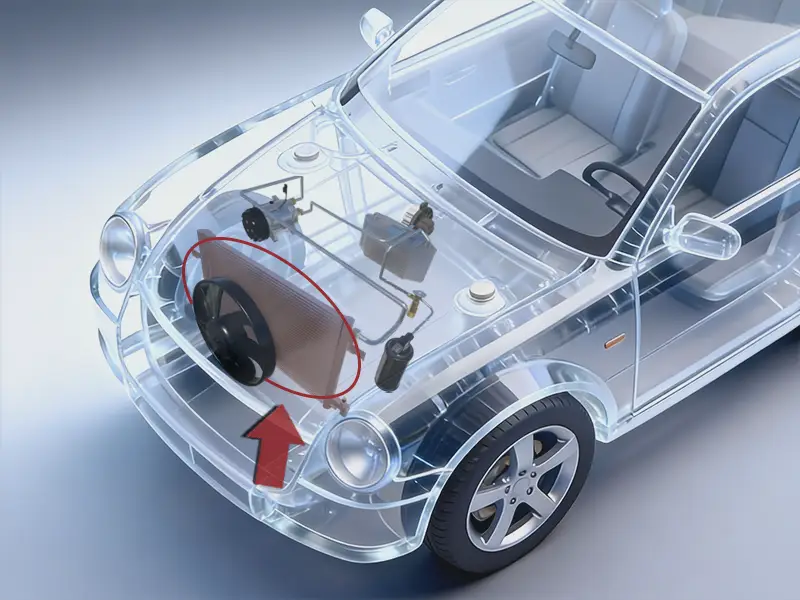 Picture showing the location of a condenser in car ac system