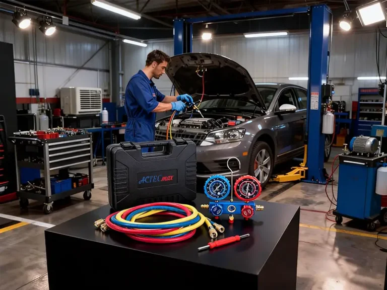 Pictures showing a man recharging a car with ACTECmax car recharging kit