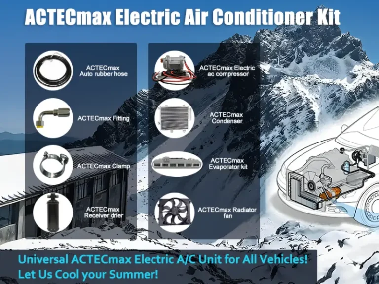 Picture showing major parts of ACTECmax Electric Car Air Conditioning Kit