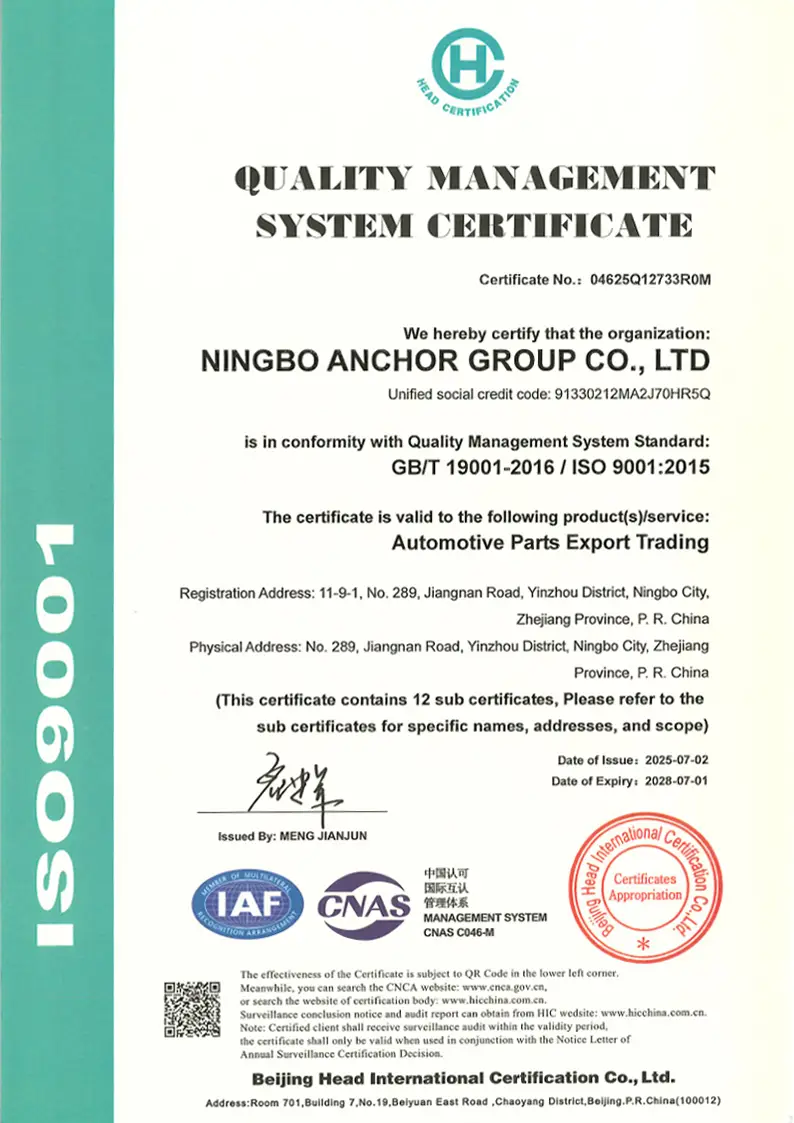 ISO 9001 certificate