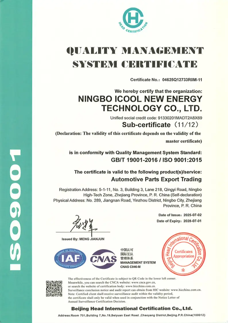 ISO9001 certificate anchor group new energy department
