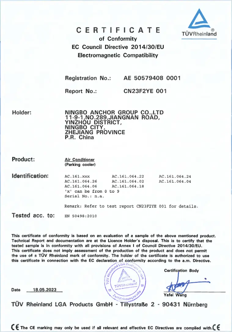 ce certificate for air conditioner
