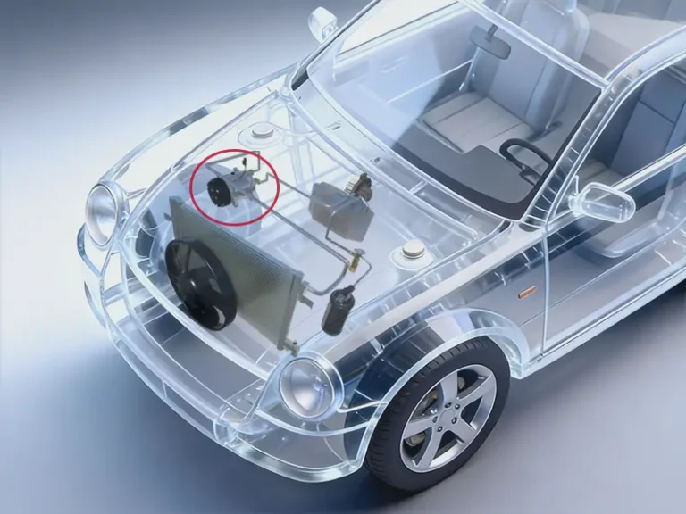 Picture showing the loction of ac compressor in a car