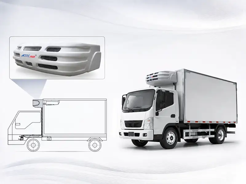 This picture shows the location of condenser assembly in the truck
