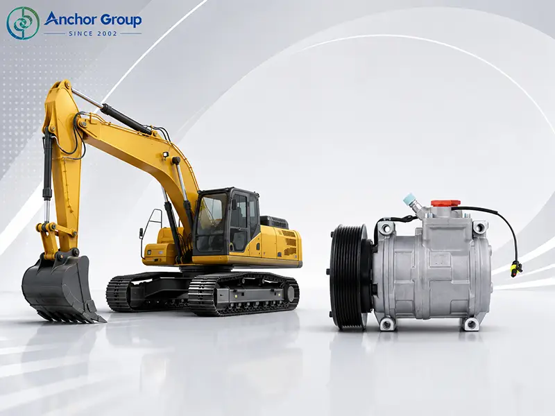 this picture shows an ACTECmax ac compressor beside an engineering vehicle