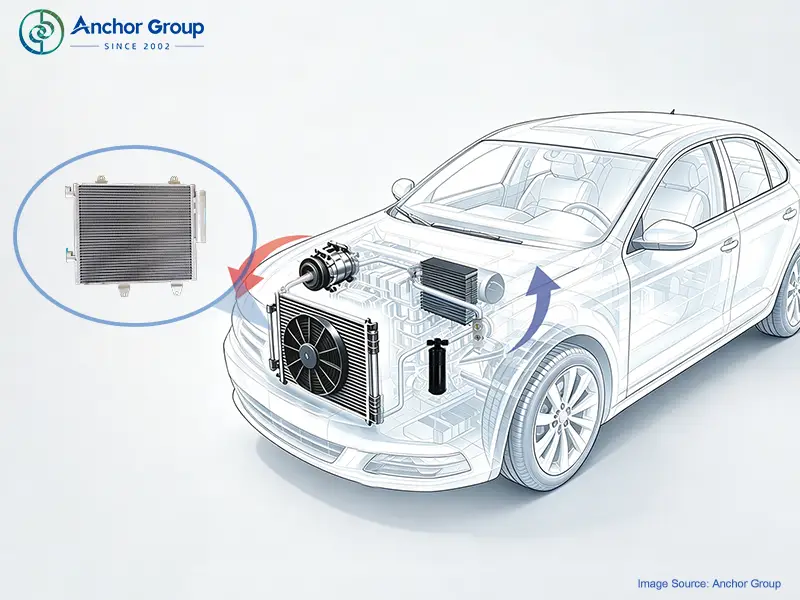 Location of the AC condenser in a car ac system